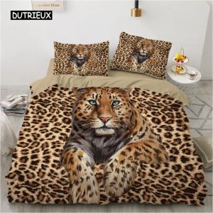 Ensemble de literie imprimé léopard de luxe reine King King Double Couchet Cover Confortable Cover Litt Set Animal Leopard Wild Animal Thème transparent rideaux