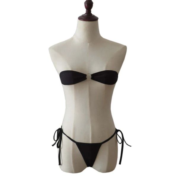 Ensemble micro bikini Sexy poitrine enveloppée dentelle anneau en métal lien dos ouvert string fille maillots de bain femmes maillot de bain biquini bikinis monokini