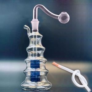 Set Mini Bong de vidrio Tubos de agua Reciclador Dab Rig Filtro de birca en línea Cachimba de mano Pyrex grueso Colector de hielo Bongs con tubo y manguera de quemador de aceite de 10 mm