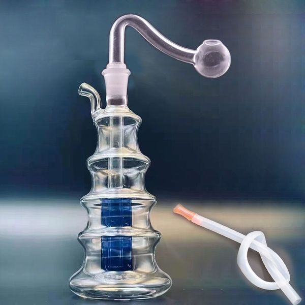 Set Mini Bong en verre Tuyaux d'eau Recycler Dab Rig Inline Bircage Filtre Main Narguilé Épais Pyrex Glace Catcher Beaker Bongs avec Tuyau et tuyau de brûleur à mazout de 10 mm