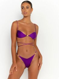 Set Miyouj Bandage Bikini Set Couleur de maillots de maillot de couleurs solides Femmes Sexy Bikinis Triangle Bathing Fssue 2023 Bikinis Micro Thong Biquini