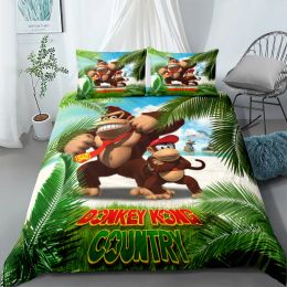 Set Monkey Cartoon Donkey Kong dekbedoverkapset King Queen Double Full Twin Single Size Bed Linen Set Sheer Curtains