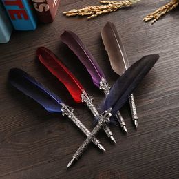 Zet Multicolor Retro Quill Dip Pen Turkije Feather Pen Quill schuin Toevoegen Nibsadd Pen Set Gift Writing Tools Office School Supply