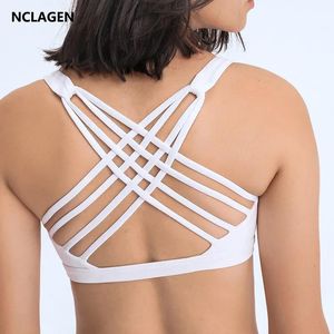 Set nclagen 2021 Sport Bra High Support Multi Strap Cross Back Seksy training Solid Yoga Underwear Gym Women Crop Top Pushup Tank