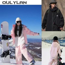 Zet nieuwe waterdichte ski -kledingjacks broek set heren dames buitensporten winter warm ski -pak set plus size s5xl