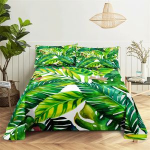 Set Nordic Stijl Leaf 0.9/1.2/1.5/1.8/2.0m Digitaal Afdrukken Polyester Laken Laken met Kussensloop Print Beddengoed Set