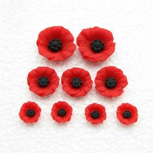 Ensemble de 100pcs Chic Résine Rouge Coquelicot Fleur Artificielle Flatback Embellissement Cabochons Cap pour La Décoration Intérieure 12-23mm 211105