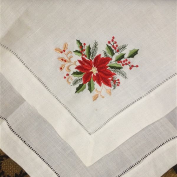 Lot de 12 serviettes de table en lin tendance 50,8 x 50,8 cm brodées florales vintage pour les occasions spéciales
