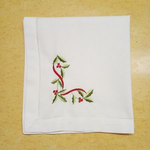 Juego de 12 servilletas de cena navideñas textiles para el hogar servilleta de mesa de tela 100% lino con vainica blanca con bordado de colores florales Te2990