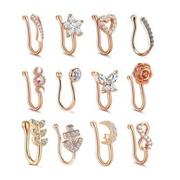 Set van 12 -stcs niet -doordringende CZ Body Jewelry Clip op zirkon neusringen nep septumjuwelen voor mannen en vrouwen