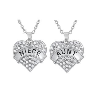 Set van 2 Crystal Love Big Heart Shape Nicht en tante Hanger Verzilverd Ketting Oostenrijkse Keepsake Sieraden