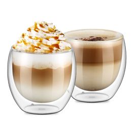 Ensemble de 2 tasses à café à double paroi 250 millilitres 8 5 onces verres isolés à double couche en verre verres à thé au lait tasses Drin2163