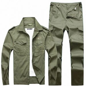 Ensemble de 2 pièces pour hommes printemps automne 2023 tactique militaire vert armée veste pantalon hommes formation ensemble travail vêtements de travail costume v3UH #
