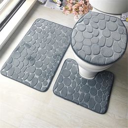 Ensemble de 3 tapis de bain de salle de bain, doux et antidérapant, 2 pièces, tapis pavé, tapis de salle de bain, tapis de douche absorbant, couvercle de couvercle de toilette, sol 240312