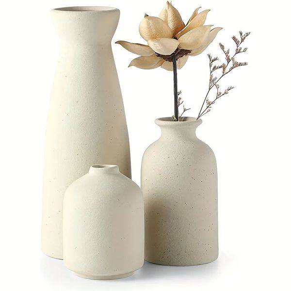 Ensemble de 3 vases de fleurs de vase en céramique pour décoration intérieure rustique moderne de salon de la ferme décortible 240409