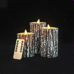 Set van 3 Moving Dancing Swinging Wick Led Pine Bark Candle Remote Controlled Paraffin Wax Wedding Bar Home Party Decoratio-Amber-Amber