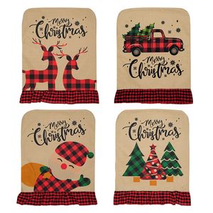 Lot de 4 housses de chaise de Noël en forme de cerf - Extensible - Protection de chaise pour cuisine, hôtel, amovible et lavable - Housse de dossier de chaise de salle à manger de Noël - Décoration de Noël