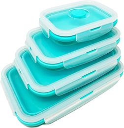 Set van 4 opvouwbare siliconen voedselopslagcontainers overgebleven maaltijddoos voor keuken Bento lunchboxen Een gratis magnetron 240116