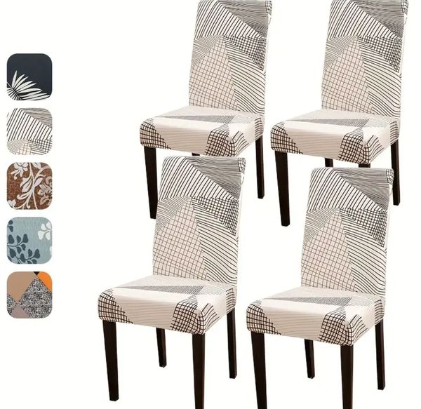Ensemble de 4 couvercles de chaise géométrique - Housses d'étirement modernes pour chaises de salle à manger, machine Wrinkable sans rides FD48100889
