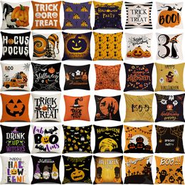 Set van 4 Halloween Kussen Linnen Gooi Kussenslopen 18x18 Inch Herfst Pompoenen, skeletten, vleermuizen, spoken, Home Decor Kussensloop Vierkante Kussenhoezen voor Slaapbank Bank