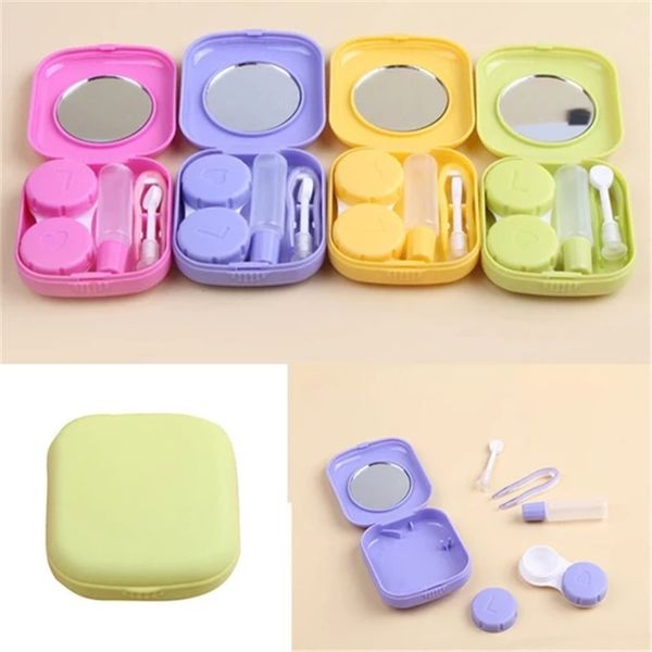 1 PCS Mini Travel Contact Lens Case Kit Holder Mirror Box, Bleu, Violet, Vert, Rose Rouge