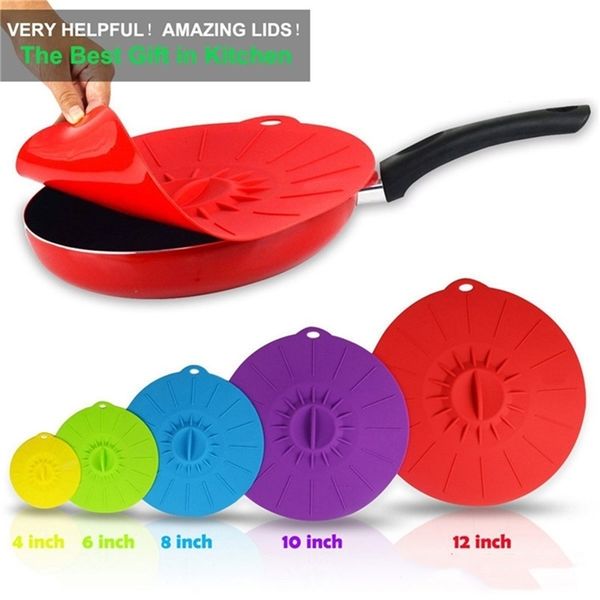 Ensemble de 5 silicone micro-ondes bol couverture alimentaire Wrap bol pot couvercle alimentaire frais couverture Pan couvercle bouchon bol couvre cuisson cuisine outils T200506