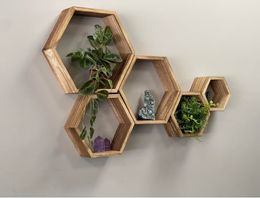 Set van 5 houten zeshoekige planken |Honingraatplanken |Rustieke wandplanken |Displayplanken |Geometrische planken