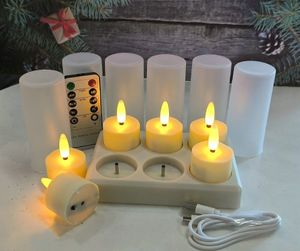 Set van 6 LED Oplaadbare Tealight 3D Flame Candles Remote Controled met Timer Votive Candle For Wedding Christmas Party Decor 240417