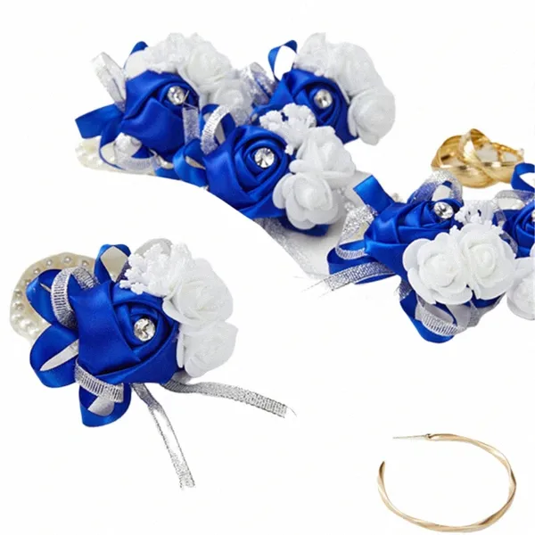 Juego de 6 Royal Blue Pink Muñ para la muñeca FRS para la boda Prom Bridal Bridal Sufre Madre Mujeres Pulseras Rose Hand FRS 90LP#