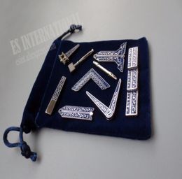 Ensemble de 9 outils de travail maçonniques bleus différents Badge avec un sac en velours maçon maçon miniature maçon cadeaux 2011252759783