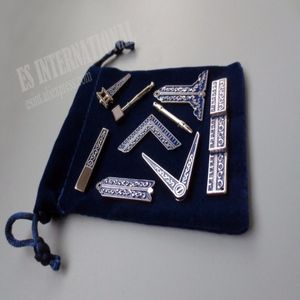 Ensemble de 9 badges d'outils de travail maçonniques bleus différents avec sac en velours, maçon Miniature, cadeaux de maçon 201125272n