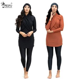 Ensemble Peifu offre spéciale maillot de bain musulman femmes mode Hijab à manches longues sport maillot de bain 3 pièces islamique burkinabé maillots de bain 4xl