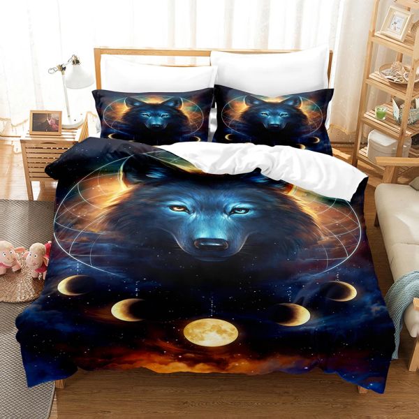 Set Personality Wolf Litding Set Single Twin Full Full King Size Wolf Bed Set Aldult Kid Bedroom Duvetcover Set 3D Impression 032 Rideaux transparents