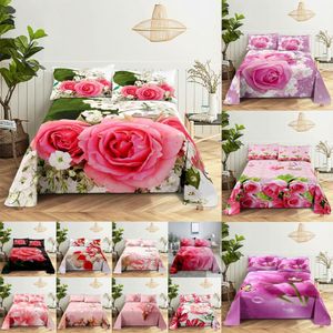 Ensemble de draps de lit à fleurs roses, taie d'oreiller, housse de linge de lit, fleur, Queen, King, Double, Twin, taille simple, pour chambre à coucher, maison, doux
