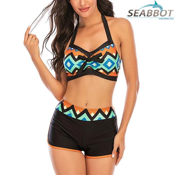 Conjunto de Bikini de talla grande S8XL para mujer, conjuntos de Tankini 2020, conjuntos de Bikini sexis de dos piezas con pantalones cortos para surfear, traje de baño para mujer, maillot