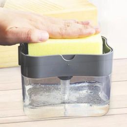 Set Press Soap Dispenser avec Sponge Box Double Layer Manual Scurbber STRUPHER 2 IN 1 CUISIN