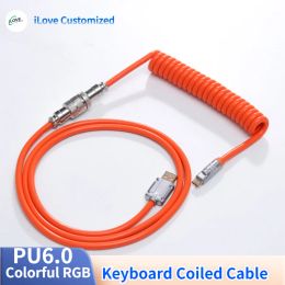 Définir PU6.0 Clavier mécanique Câble enroulé personnalisé RVB Couleur de couleur Light Type C Câble USB Câble de charge de clavier enroulé de jeu personnalisé