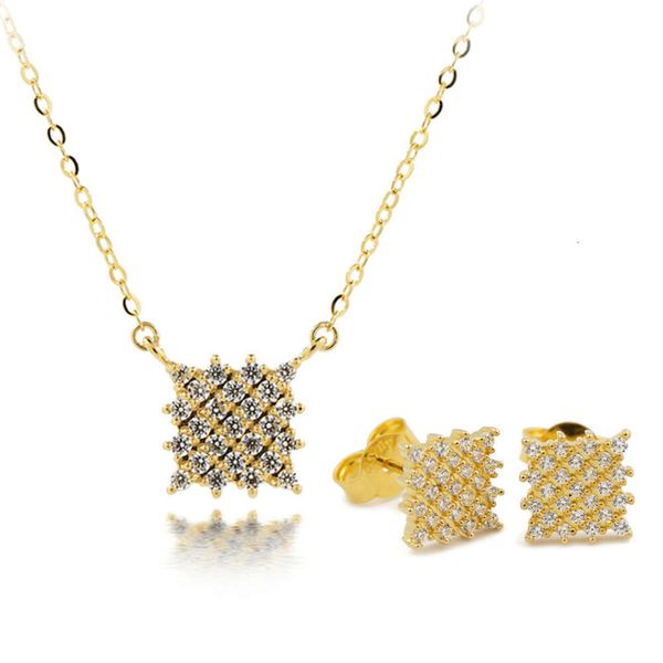 Ensemble de boucles d'oreilles et collier en or pur, bijoux deux pièces Au750 pour femmes