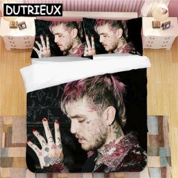 Set rapper Lil Peep 3D geprinte beddengoedbedekking beddengoed set dekbedoverdeksel cartoon gigantische dekbed linnen bed set (geen vel) pure gordijnen