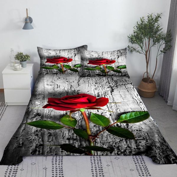 Ensemble de draps de lit avec feuilles de Rose rouge, draps plats imprimés en 3D avec housse d'oreiller, cadeaux pour adultes, taille unique, Design de luxe, Textile de maison