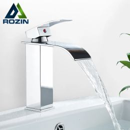 Réglage du bassin d'eau froide Rozin Robinet cascade de salle de bain Vanité de salle de bain robinets de lavabo à levier simple / en laiton noir Taps mélangeur