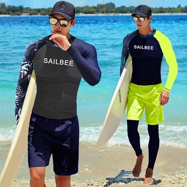 Set Sailbee hombres protección Uv traje de baño de manga larga traje de baño para hombre Rashguard Surfing Rash Guard Surf camisa para nadar navegar Drop Ship