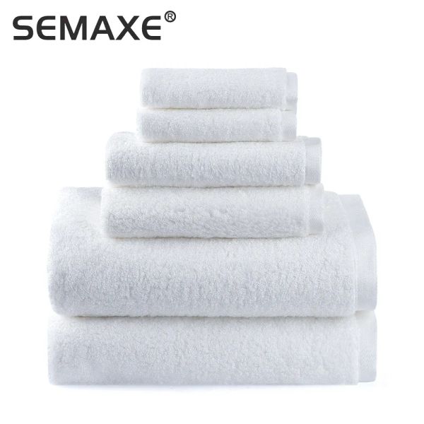 Coloque el juego de toallas de baño de lujo Semaxe, 2 toallas de baño grandes, 2 toallas de mano, 2 toallas faciales.Toallas de baño altamente absorbentes de algodón blanco