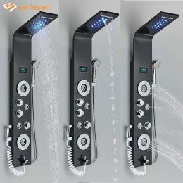 Set Senlesen Panneau de douche de salle de bain 6 modes Col de douche de pluie de pluie Chauquette de douche numérique Affichage numérique avec un mélangeur à jet de massage Tap