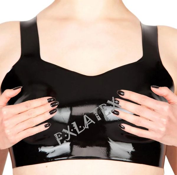 Conjunto de lencería sexy Mujeres Lencería erótica Traje de baño Sujetador de goma de látex con agujeros para pezones Disfraces de fetiche Ropa interior erótica superior de látex Y181022