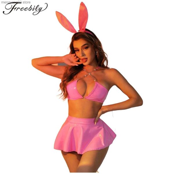 Set sexy set womens sexy lunny cosplay come wet look lingerie en cuir breveté avec couvre-chefs halloween de nuit de nuit de nuit