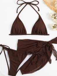 Set Sexy Solid Brown Bikinis Set Femmes Ri vers le licolon Push Up Mesh SwirtSuit 2024 Mujer Brazilian Bathing Arssie