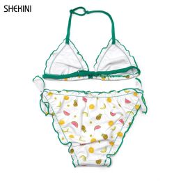 Set Shekini Girls Halter Triangle Bikini Trim Ruffled Bottom Bottom Mignon de maillot de bain en deux pièces