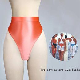 ensemble pantalon en forme de T brillant avec fesses sexy bikini soyeux collants taille haute caleçon et pantalon de natation huileux à fourche haute grande taille