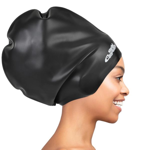 Set Bonnets de bain en silicone avec pince-nez et bouchons d'oreilles pour filles, garçons, adultes, hommes et femmes, grand bonnet de bain pour tresses de cheveux longs et épais